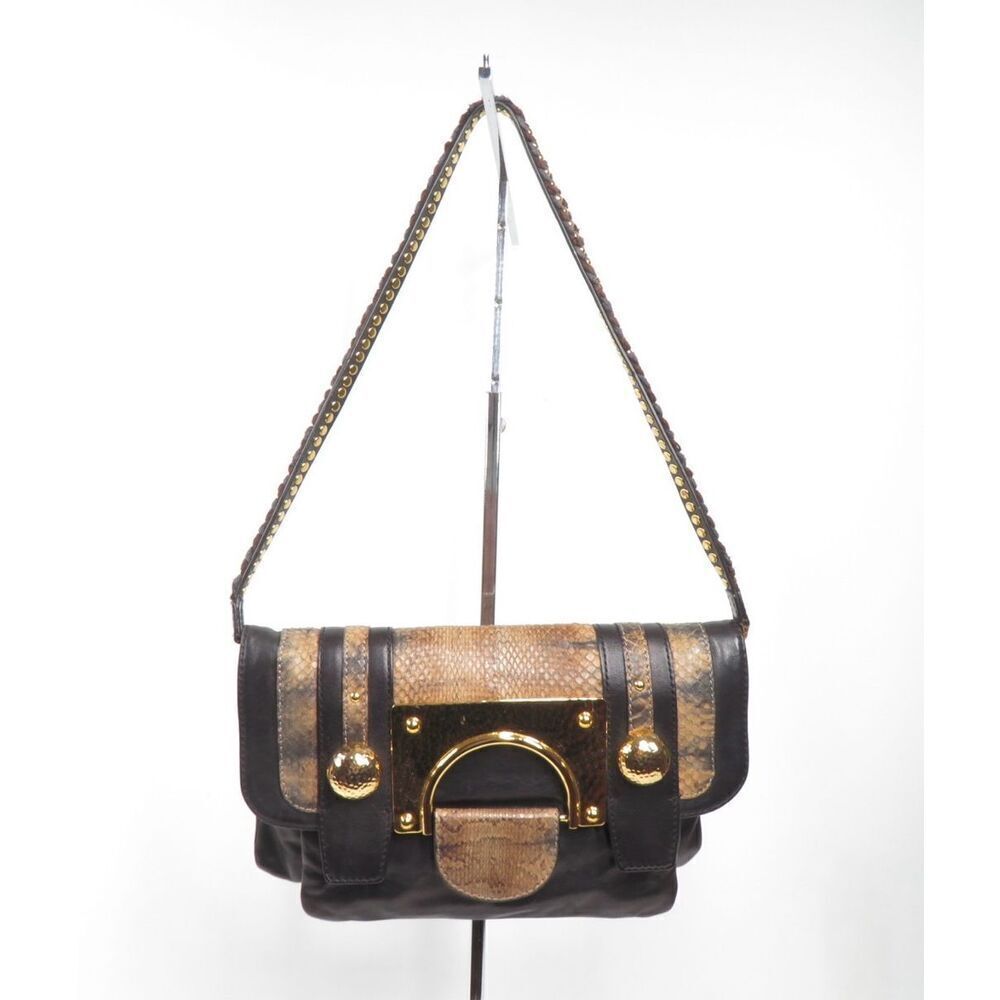 Diane Von Furstenberg Marlene Clutch Metal Snake Shoulder Bag Black Gold Brown